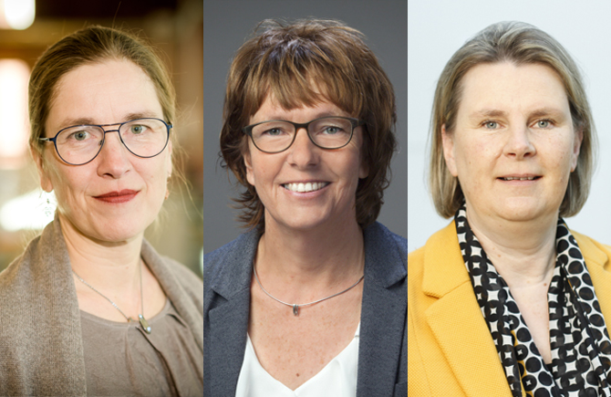 Lise Meitner-professorer 2022, från vänster till höger: Klara Bolander Laksov, Regina Dittman och Petra Maier