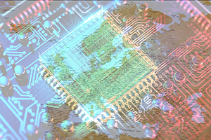 montage of semiconductor chip and map of Europe