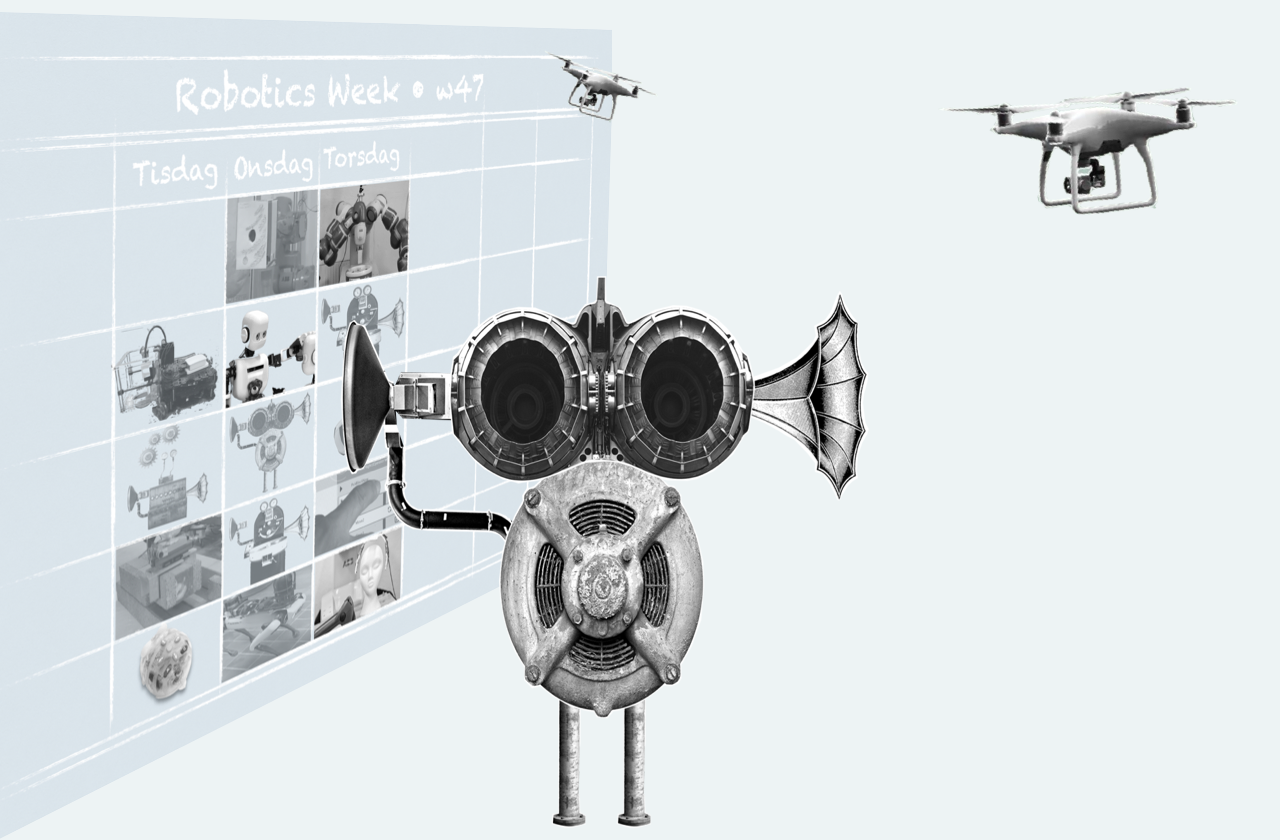 Illustration. Robot showing the schedule for the robotics week