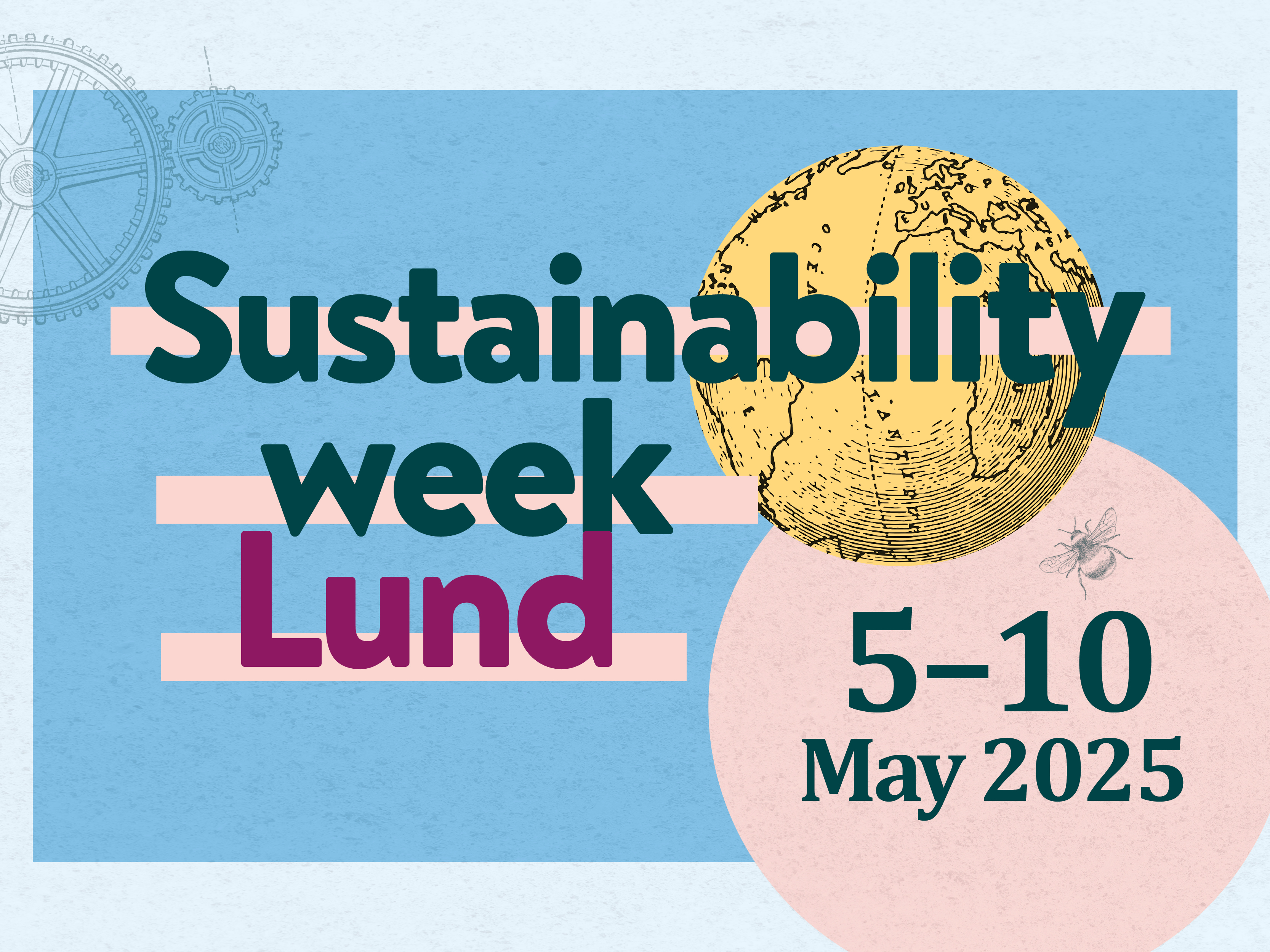 In green and purple text it says Sustainability Week Lund, 2-10 May 2024. Graphic illustration.